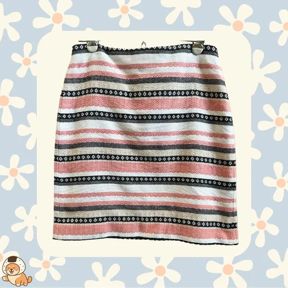LOFT Outlet Geometric Striped Embroidered/Textured Mini Skirt, Sz 4 - Picture 4 of 8